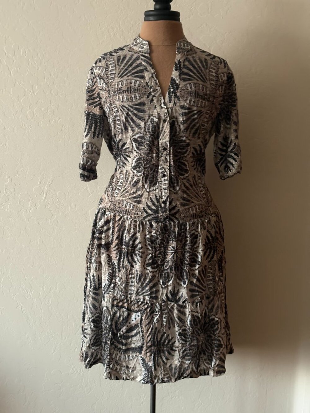 David Cline Crushed "Bone" Drop Waist Dress. Size M.